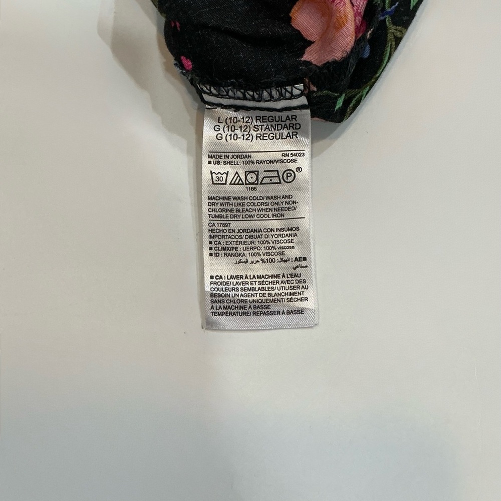 Old Navy Floral Peasant Top Girls L 10 12 Boho Black Ruffle Bell Sleeve Rayon - Picture 4 of 5